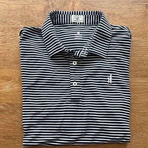 johnnie-O Navy and White Striped Polo Shirt